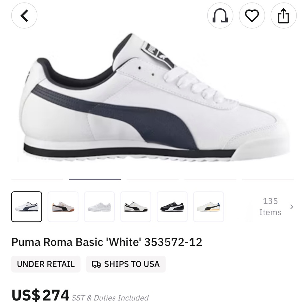 NWOT Puma Roma Basic 'White' 353572-12 men’s sneakers, size 8 - Picture 8 of 11